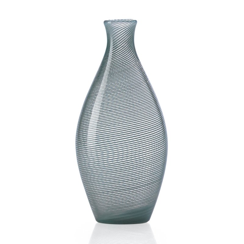 CARLO SCARPA; VENINI: Small mezza filigrana vase, Murano, Italy, 1935-43; Acid-etched mark VENINI MURANO MADE IN ITALY; 5 1/2" x 2 1/2"