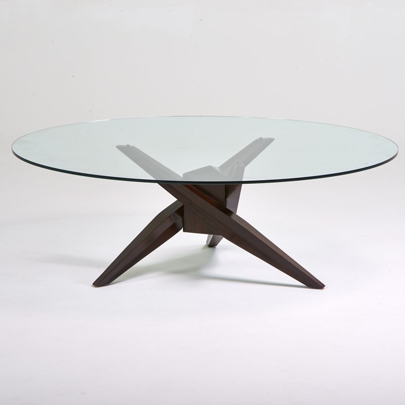 ITALIAN: Coffee table; Glass, mahogany, ebonized wood; Unmarked; 16 1/2" x 38" dia.