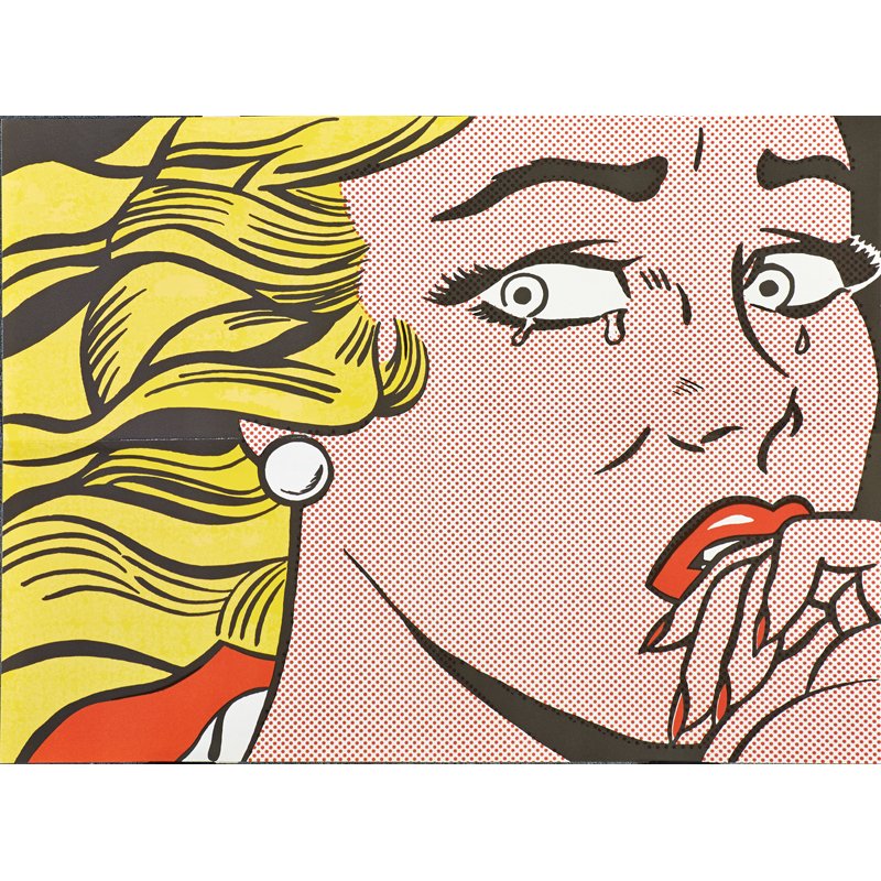 ROY LICHTENSTEIN (American, 1923-1997): Offset lithograph in colors (mailer); "Crying Girl," 1963; Publisher: Leo Castelli Gallery, New York; 17" x 22 7/8"