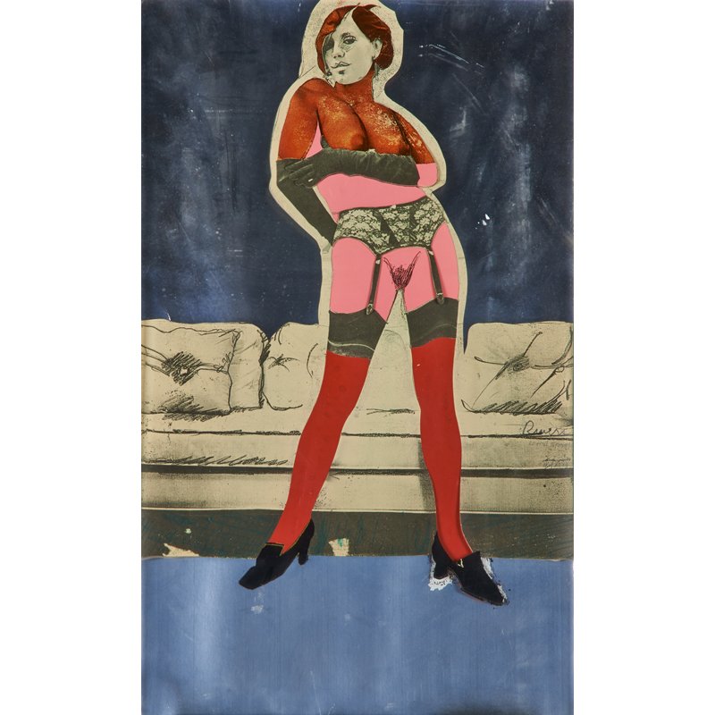 LARRY RIVERS (American, 1923-2002): Screenprint and collage on metallic paper; "Girlie," 1970 (framed); Signed and numbered A/P IX/XVIII; 30" x 18" (sheet)