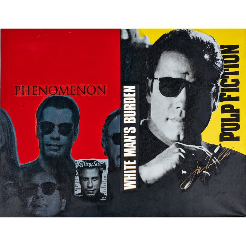 STEVE ALAN KAUFMAN (American, 1962-2010): Screenprint on canvas; "John Travolta"; Signed and numbered 12/100; Autographed by John Travolta; 45 1/2" x 61"