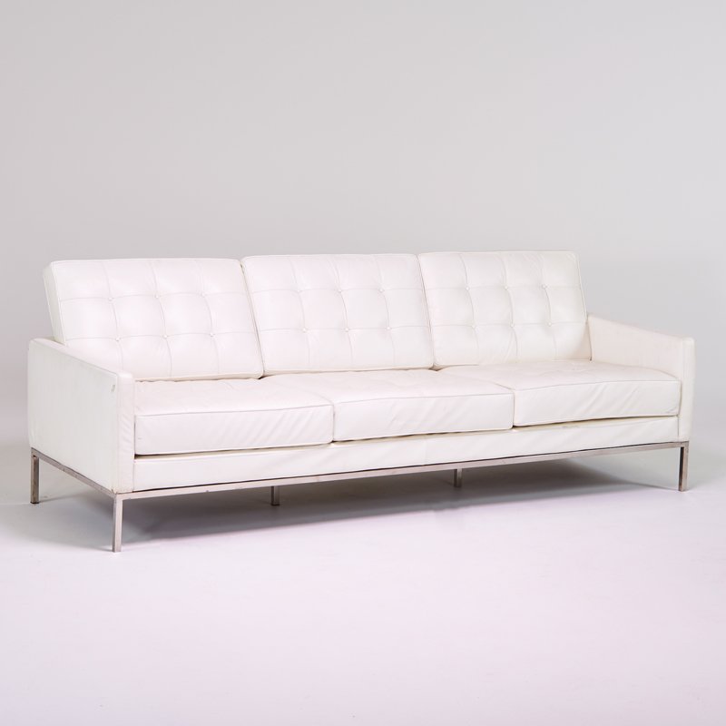 STYLE OF FLORENCE KNOLL: Sofa, 1990s; Matte chromed steel, leather; Unmarked; 33" x 90" x 31"