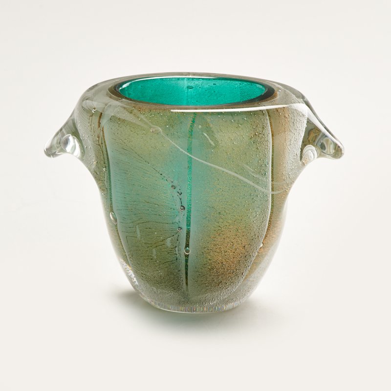 BAROVIER: Cased glass cabinet vase with gold foil inclusions, Murano, late 20th c.; Unmarked; 3 1/2" x 4 1/4" x 3"