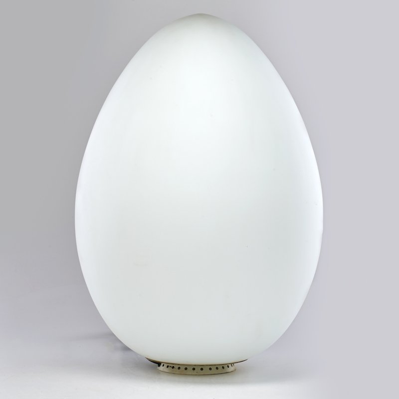 ARCHIVIO STORICO; FONTANA ARTE: Tavolo Uovo 2646" lamp, Italy, 1970s; White-satined hand blown glass; Manufacturer's labels; 24" x 15