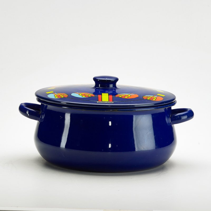 PETER MAX (American, b. 1937): Enamel Lidded Casserole, ca. 1970s; Marked; 6" x 13 1/2"