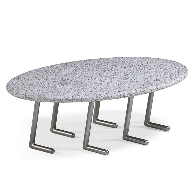 JONATHAN BONNER: Coffee table, Providence, RI; Steel, granite; Unmarked; 13" x 38 1/2" x 24"