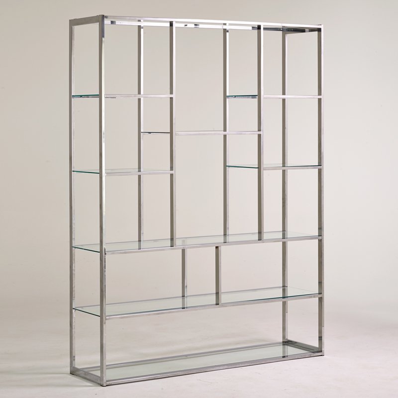 MILO BAUGHMAN (Attr.): Etagere, USA, 1970s; Chromed steel, glass; Unmarked; 78 1/4" x 60" x 16"