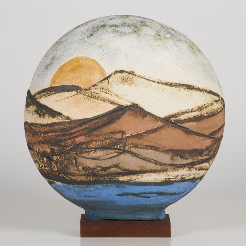 SYLVIA BLANCO (Puerto Rican, 20th c.): Ceramic sculpture with landscape motif; Signed; 20" dia.