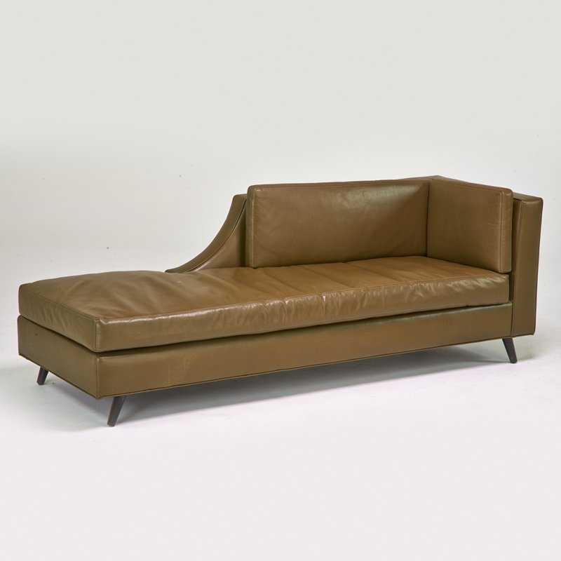DESIGNER: Custom chaise lounge, USA, 1990s; Leather, painted wood; Unmarked; 28" x 82" x 29"