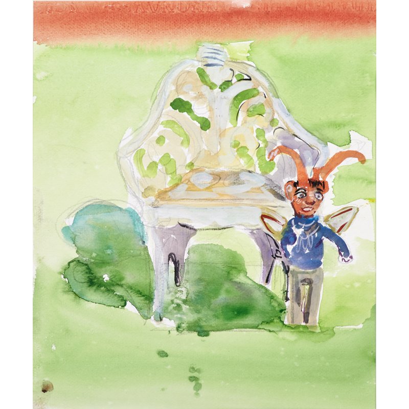 MICHAEL BYRON (American, b. 1954): Watercolor on board; "Mexican Figure w/ Lawn Chair," 1985 (framed); Initialed, titled, dated, and stamped with artist's name; 10" x 8" (sight)