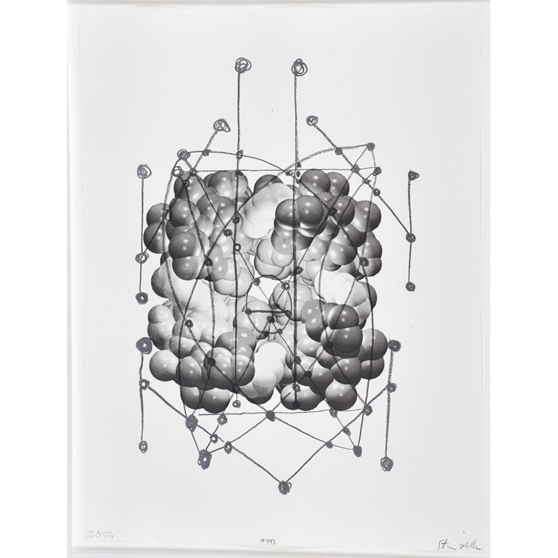 STEVE MILLER (American, 20th c.): Two untitled works; Silkscreen and graphite on paper, 2003 (framed) numbered 343; Spray enamel, silkscreen and graphite on paper laid to stretched canvas, 2004, numbered 354; Each signed, dated and nu