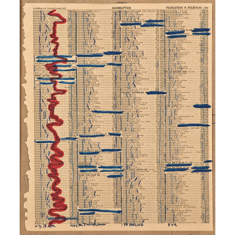 MENASHE KADISHMAN (Israeli, b. 1932): Marker on telephone book page, 1972 (framed); Signed, dated and inscribed; 11" x 8 3/4"