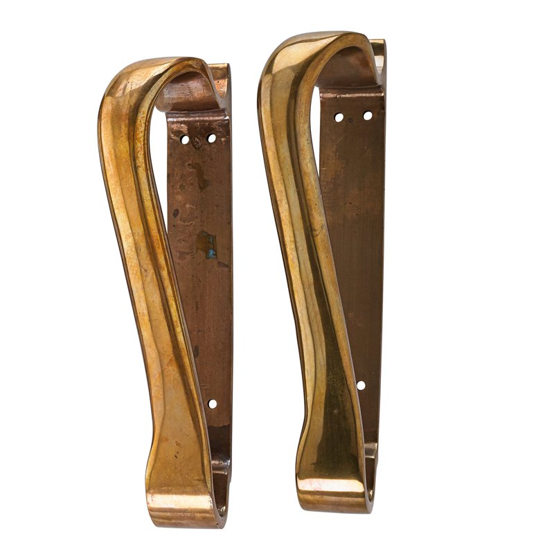 ALVAR AALTO Pair of door handles: ALVAR AALTO (1898 - 1976) VALAISTUS Pair of large patinated bronze door handles, Finland, 1950s Unmarked 9 1/2" x 2" x 3 1/2"