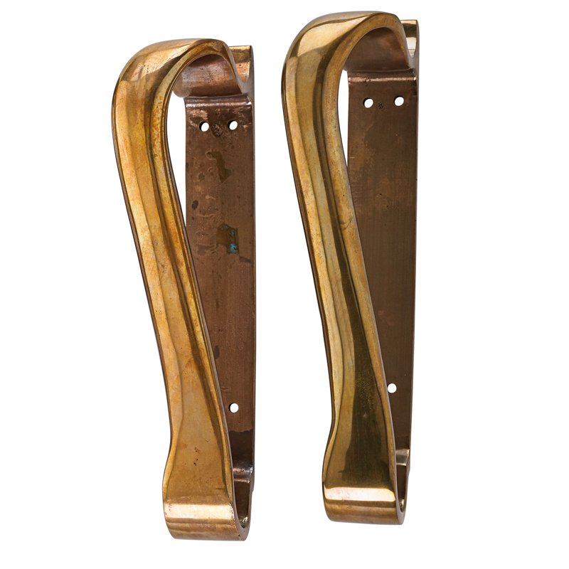 ALVAR AALTO Pair of door handles: ALVAR AALTO (1898 - 1976) VALAISTUS Pair of large patinated bronze door handles, Finland, 1950s Unmarked 9 1/2" x 2" x 3 1/2"