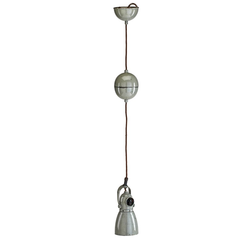 KAISER-IDELL Pendant light: KAISER-IDELL Adjustable pendant light, Germany, 1930s Enameled metal Stamped ORIGINAL KAISER-idell 38" x 4 3/4" dia.