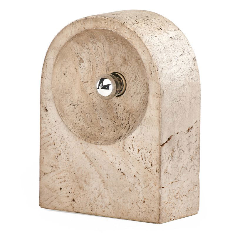 GIUILIANO COSARI; ENRICO PANZERI Table lamp: GIULIANO COSARI ENRICO PANZERI SORMANI Table lamp, Italy, 1970s Travertine, single socket Unmarked 13 3/4" x 10" x 5"