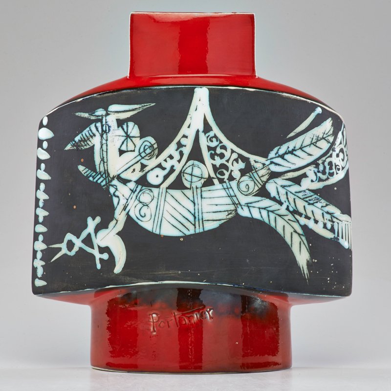 GILBERT PORTANIER: Pillow vase, Vallauris, France, 1950s; Signed; 12" x 12" x 3"