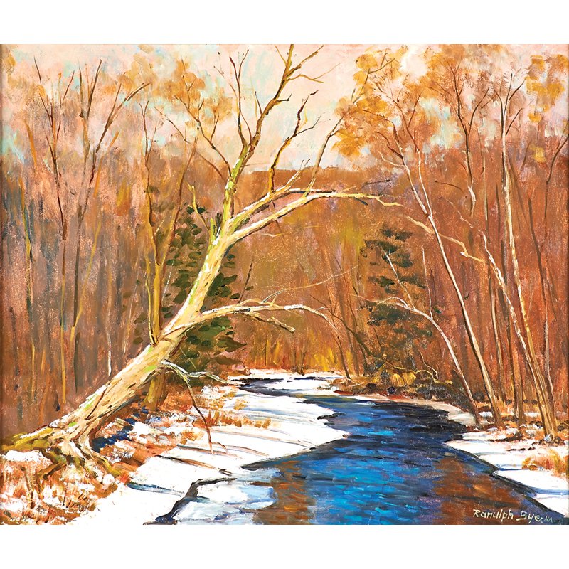 RANULPH BYE (American, 1916-2003): Oil on board; "Larry's Creek, Jersey Shore, PA," 1997; Signed, dated and titled; 18 3/8" x 22 1/4";