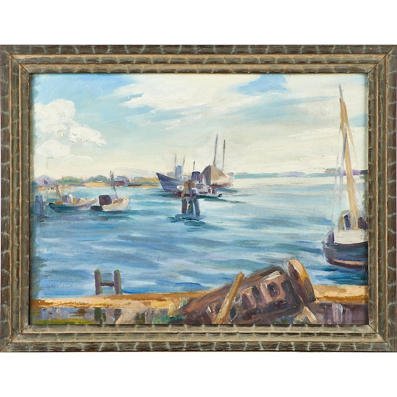 HENRI OREN (American, b. Ukraine 1895-1953): Oil on canvasboard; "Mill Basin, Brooklyn" (framed); Exhibition: Henri Oren Retrospective, Fletcher Gallery, Woodstock, NY, 1999; 11 7/8" x 15 7/8"