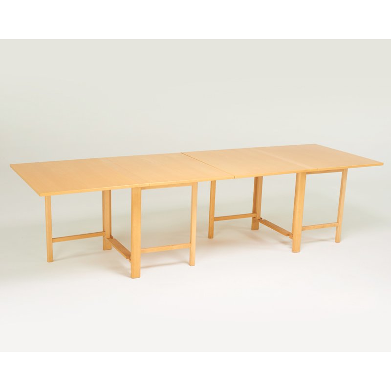 BRUNO MATHSSON: "Maria" folding dining table, Vernamo, Sweden, 2000s; Beech; Foil label; Closed: 29 x 35" x 9 1/2", open: 29" x 35" x 110