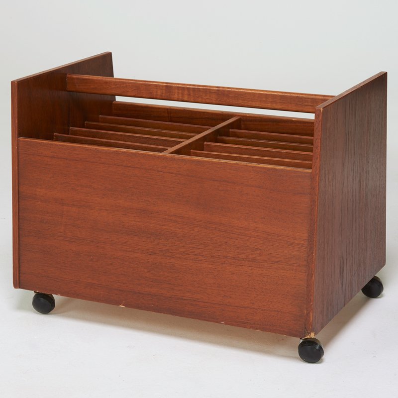 BRUKSBO: Teak magazine cart, Norway, 1960s; Labeled and branded; 17" x 23" x 16"