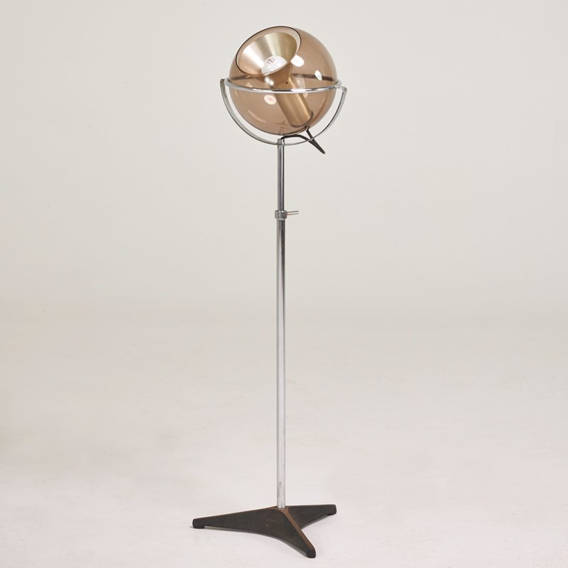 RAAK: Adjustable floor lamp, The Netherlands, 1970s; Chromed and enameled steel, aluminum and glass; Unmarked; 44" x 16"
