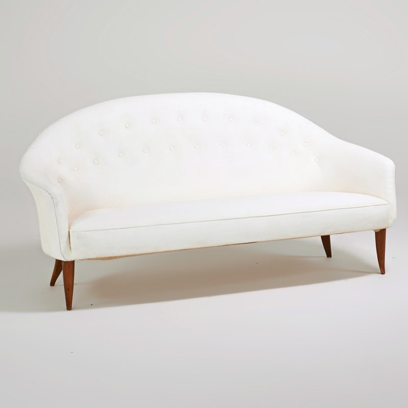 KERSTEN HORLIN-HOLMQUIST: "Paradise" sofa, Sweden, 1958; Upholstery, beech; Unmarked; 33" x 73" x 32