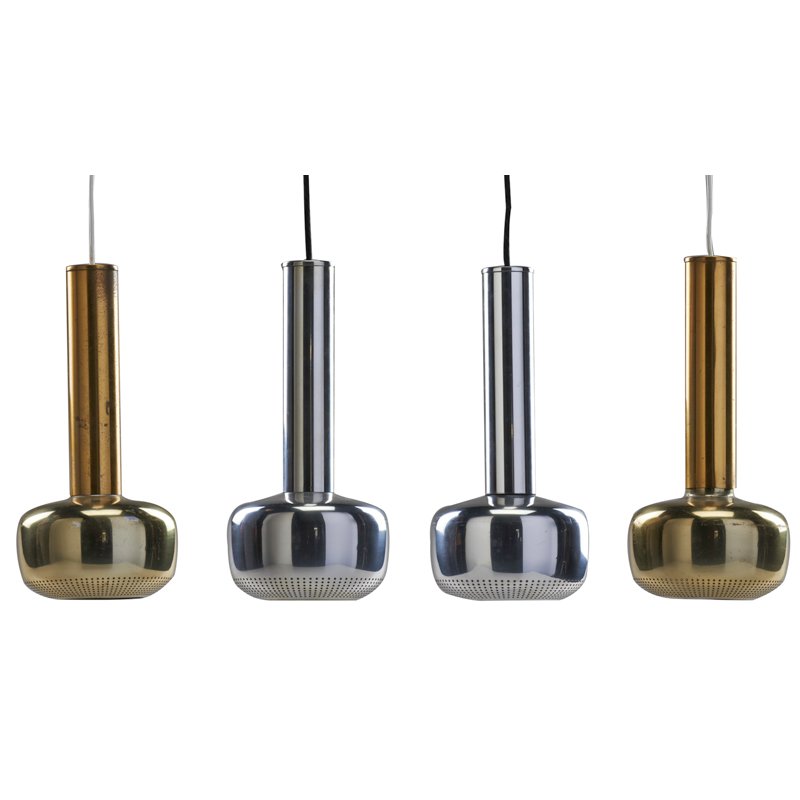 VILHELM LAURITZEN; LOUIS POULSEN: Two pair pendant lamps, Denmark, 1960s; One with paper label; 14" x 6 1/2"