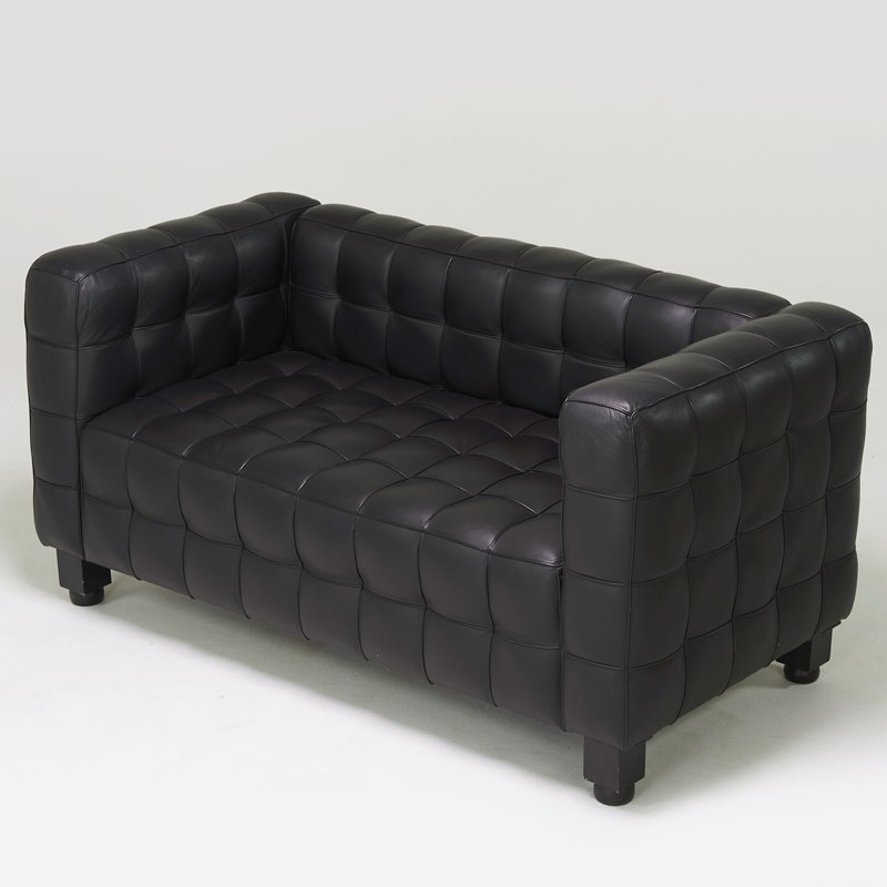 JOSEF HOFFMANN: "Kubus" sofa, 2000s; Painted wood, tufted leather; Unmarked; 29" x 60" x 32