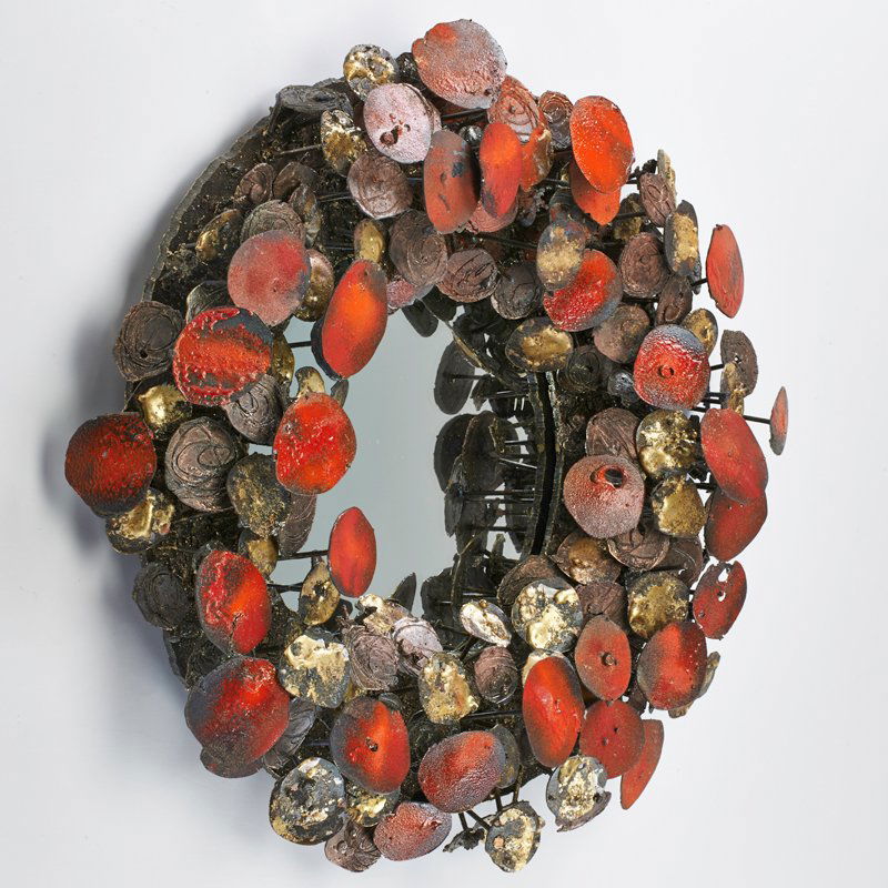 JAMES BEARDEN (B. 1964): "Lunar Array Mirror," USA, 2015; Steel, fused bronze, glass enamel, mirror; 19" dia.; Provenance: Accompanied by Certificate of Authenticity