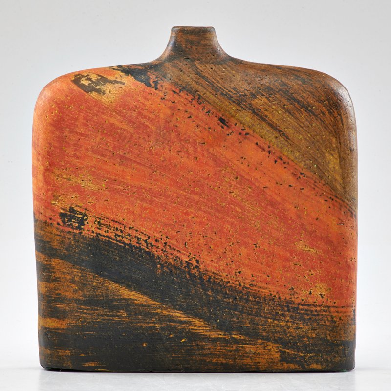 MARCELLO FANTONI; RAYMOR: Bottle-shaped vase, Italy, 1950s; Stoneware; Signed; 9 3/4" x 9" x 2 3/4"