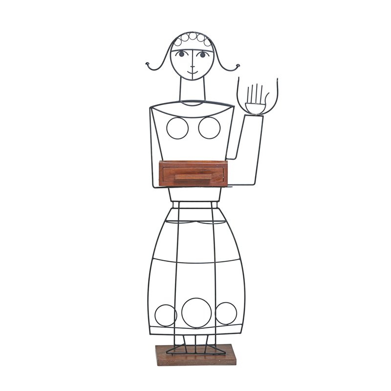 JOHN RISLEY: Figural valet, Middletown, CT, 1970s; Enameled iron, redwood box; Unmarked; 59" x 23 1/2" x 11"