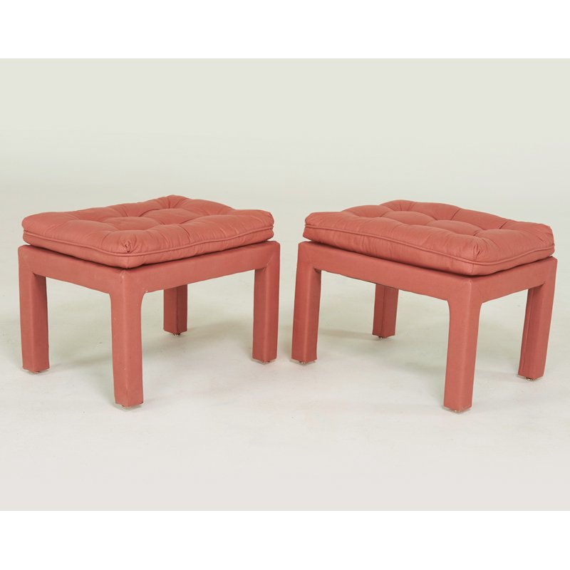 STYLE OF BILLY BALDWIN: Pair of upholstered benches, USA, 1970s; Unmarked; 16" x 20" x 16"