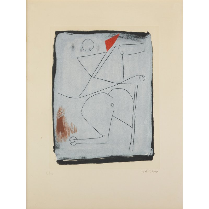 MARINO MARINI (Italian, 1901-1980): Etching in colors of man and horse; Signed and numbered 31/50; 23" x 17 5/8" (sheet)