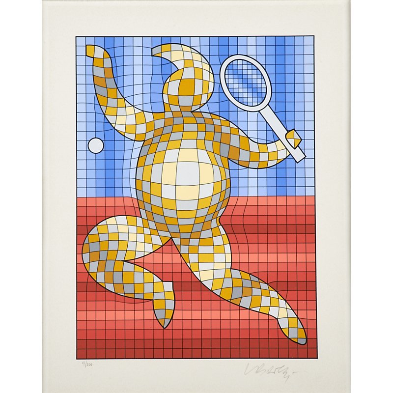 VICTOR VASARELY (Hungarian, 1906-1997): Two screenprint in colors: "Tennis Player", signed and numbered 4/300; "Golfer" on silver paper, signed and numbered 2/35 E.A.; Each: 16 1/4" x 12 3/4" (sight)
