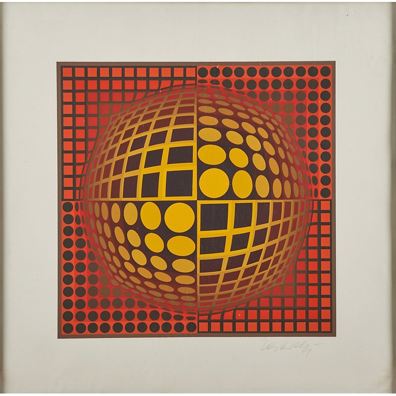 VICTOR VASARELY (Hungarian, 1906-1997): Untitled screenprint in colors (framed); Signed; 19 3/8" x 19 3/8" (sheet)