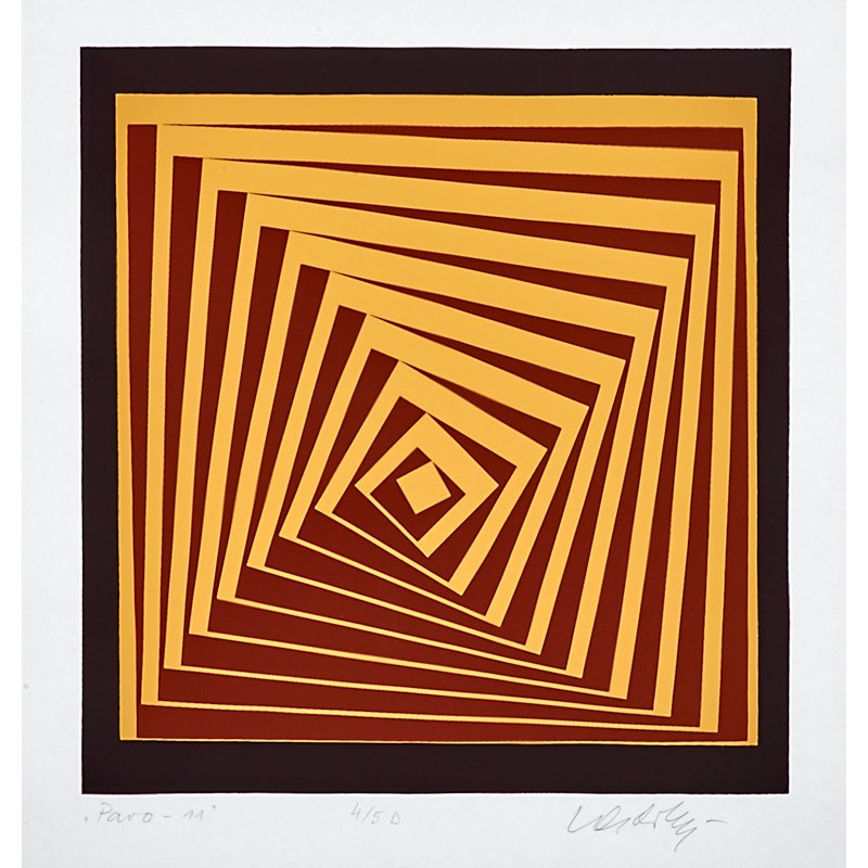 VICTOR VASARELY (Hungarian, 1906-1997): Screenprint in colors; "Pavo-11" (framed); Signed, titled and numbered 4/50; 27 1/2" x 19 5/8" (sheet)