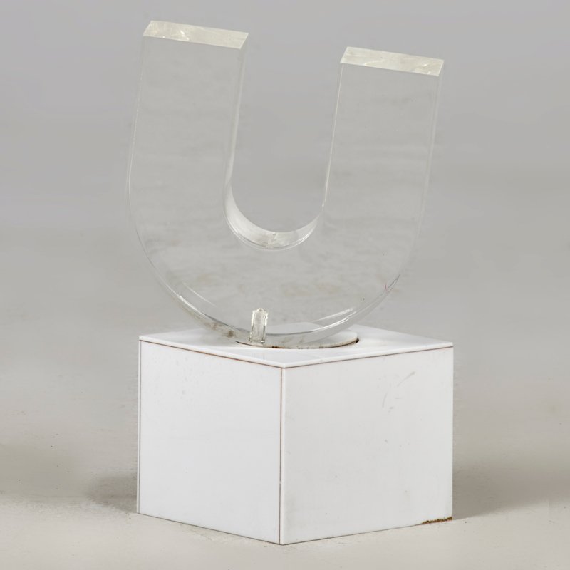 HORACIO GARCIA ROSSI (Argentinian, 1929-2012): Rotating acrylic multiple on base; "U," 1970; Signed and numbered 20/200; 9 1/2"