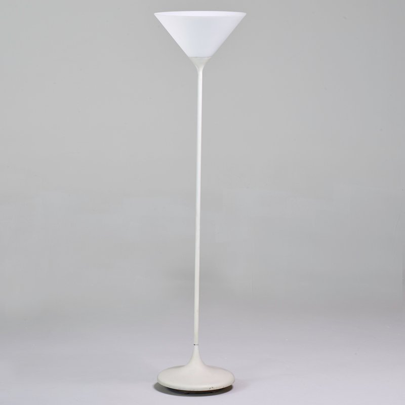 KOCH AND LOWY: Floor lamp, USA, 1960s; Frosted glass, enameled brass, cast iron; Impressed mark; 63" x 15"