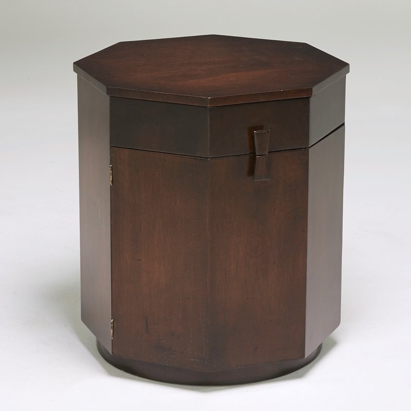 HARVEY PROBBER: Bar cabinet, USA, 1960s; Lacquered mahogany; Unmarked; 24" x 20 1/2" sq.