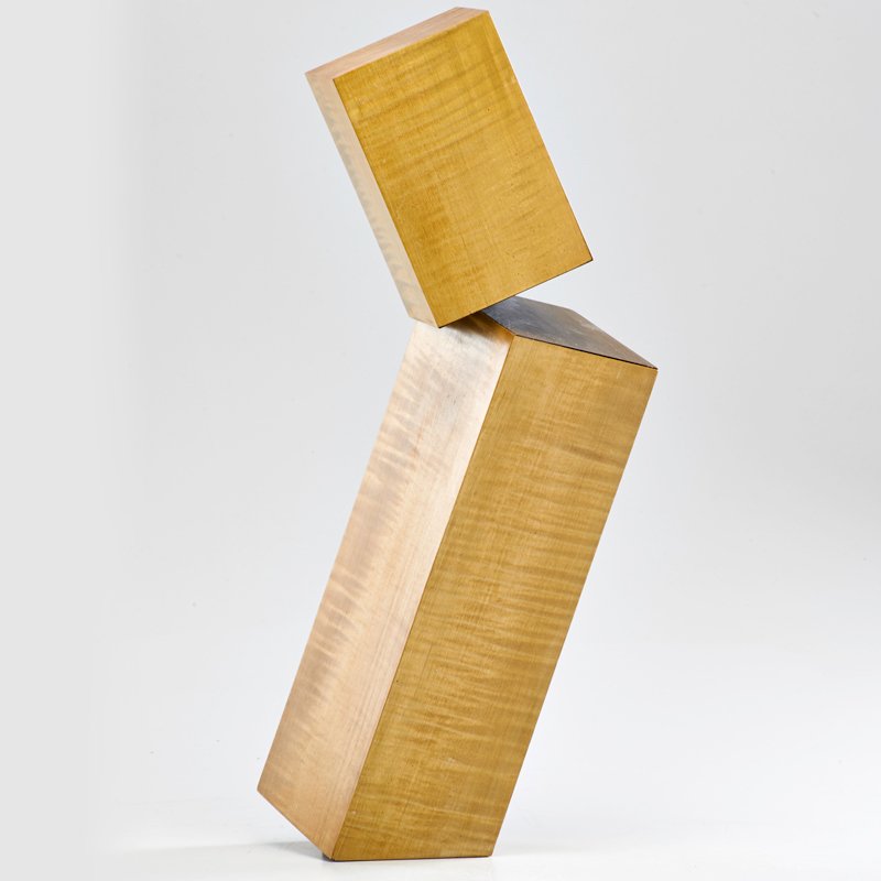 JAY ROGERS: Leaning box #1068 with concealed compartment, Cambridge, MA, 1999; Dyed English sycamore and ebonized costello; Signed and dated; 17 1/2" x 5" x 5"