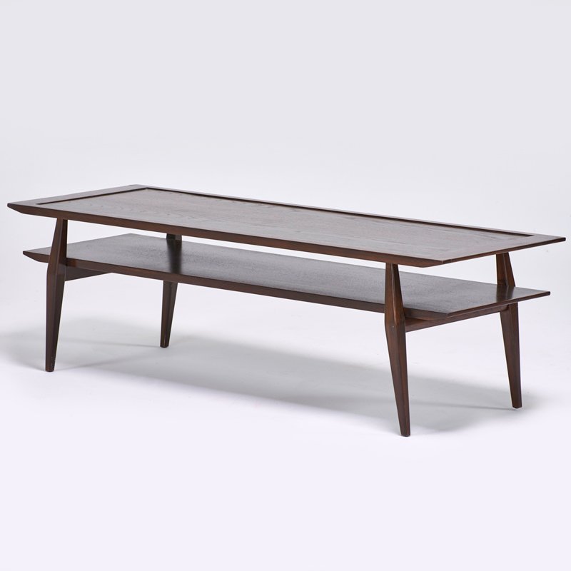 BERTHA SCHAEFER; SINGER & SONS: Coffee table, Italy, 1950s; Stained wood; Unmarked; 17" x 56" x 19"