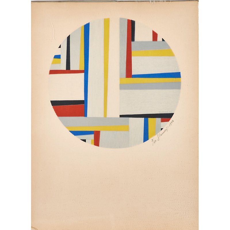 FRITZ GLARNER (American, 1899-1972): Geometric abstract screenprint in colors, 1952 (framed); Signed in plate and again in pencil, numbered 3/50; 26 1/8" x 19" (sheet)
