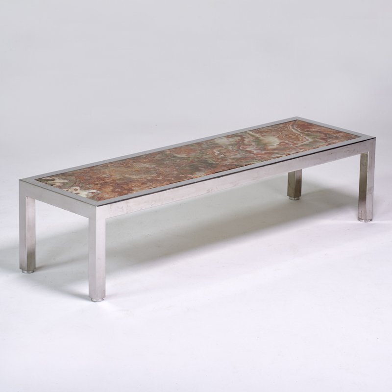 LEON ROSEN; PACE: Coffee table, Italy, 1970s; Onyx, chromed steel; Unmarked; 16" x 66" x 20"