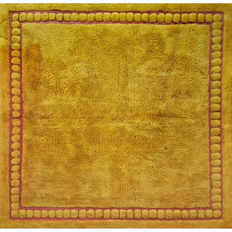 EDWARD FIELDS: Room-sized wool rug, New York, 1970; Signed in selvedge; 120" x 123"