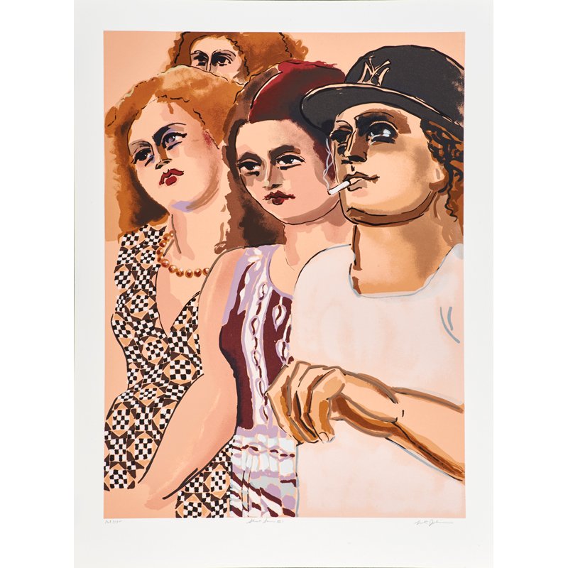 LESTER JOHNSON (American, 1919-2010): Two screenprints in colors; "Street Scene #1", signed, titled and numbered 168/175; " Street Scene with Men and Women", signed, titled and numbered 3/175; Each: 43 1/4" x 26" (sheet)