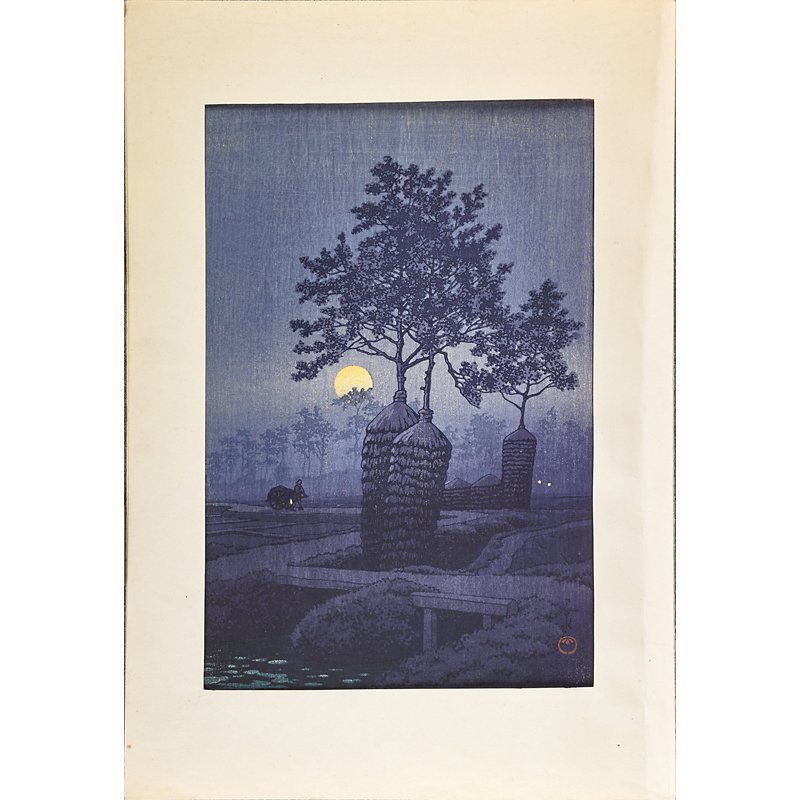 KAWASE HASUI (Japanese, 1883-1957): Woodblock print "Full Moon at Gamo," 1932; 15 ¼” x 10 ¼” (sheet); Provenance: Private collection, Connecticut.; Acquired from the collection of Allen Hendershott Eaton.
