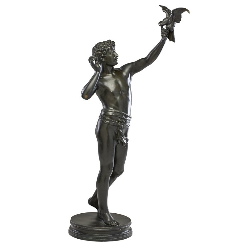 AFTER ADOLPHE MARTIAL THABARD (French, 1831 - ...: 1905) Bronze statue "The Young Falconer" of boy holding a bird, 20th c.; Signed A. Thabard; 31" x 8 1/2" x 15"