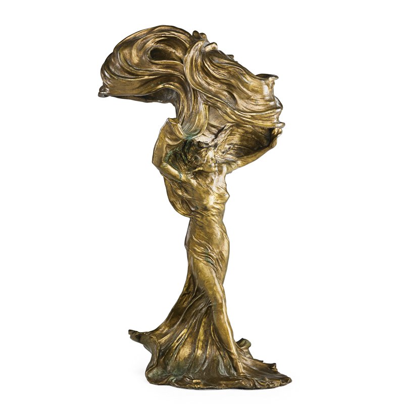 AFTER FRANCOIS-RAOUL LARCHE (1860-1912): Gilt-bronze lamp sculpture of dancer Loie Fuller, early 20th c.; Signed; 17 1/4"