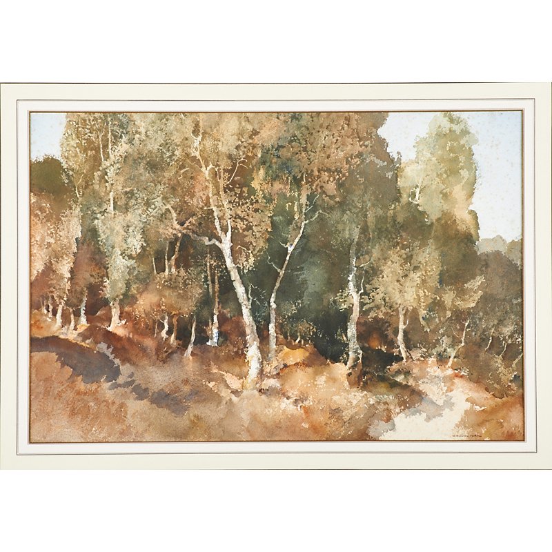 SIR WILLIAM RUSSELL FLINT (British, 1890-1969): Watercolor on paper "Autumn in Surrey Wood" (framed); Signed; 14 ½” x 21 1/8”